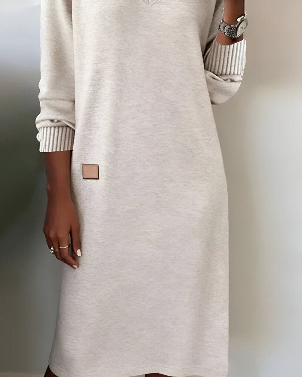 Mia Elegant Long-Sleeve V-Neck Midi Dress