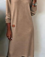 Mia Elegant Long-Sleeve V-Neck Midi Dress