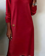 Mia Elegant Long-Sleeve V-Neck Midi Dress