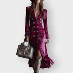 Leonie Double-Breasted Velvet Maxi Evening Dress