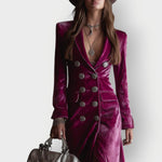 Leonie Double-Breasted Velvet Maxi Evening Dress