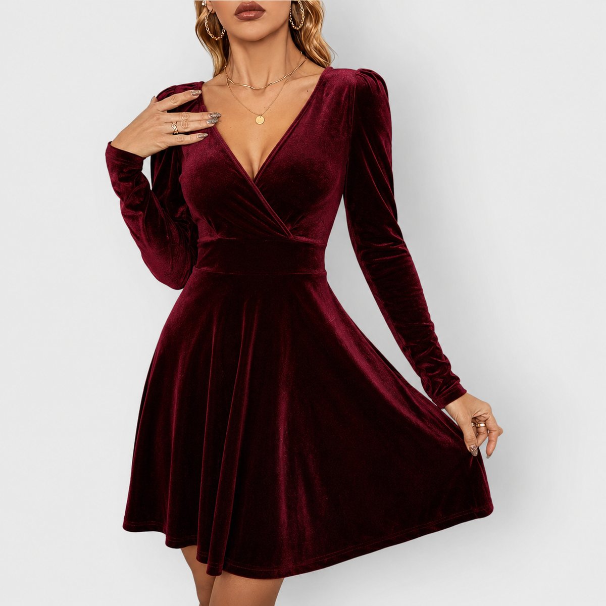 Mia Velvet Skater Dress with V-Neck