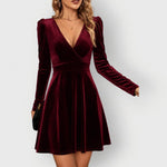Mia Velvet Skater Dress with V-Neck