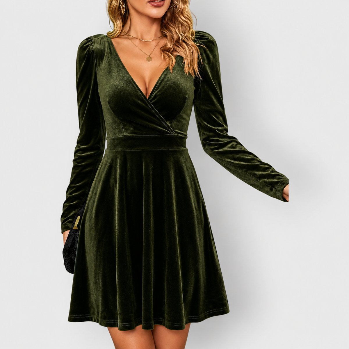 Mia Velvet Skater Dress with V-Neck