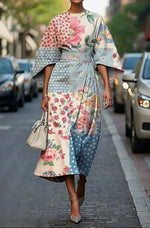 Nora Silk Kimono-Sleeve Belted Midi Dress