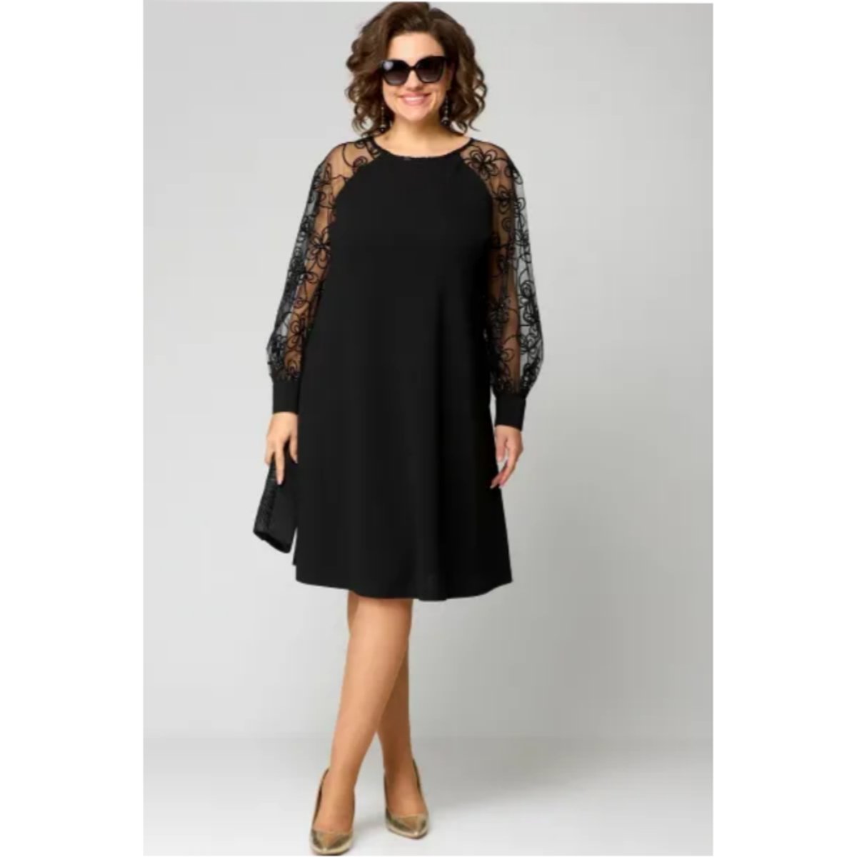 Lena Lace-Sleeve A-Line Knee-Length Formal Dress