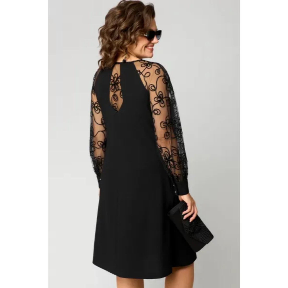 Lena Lace-Sleeve A-Line Knee-Length Formal Dress