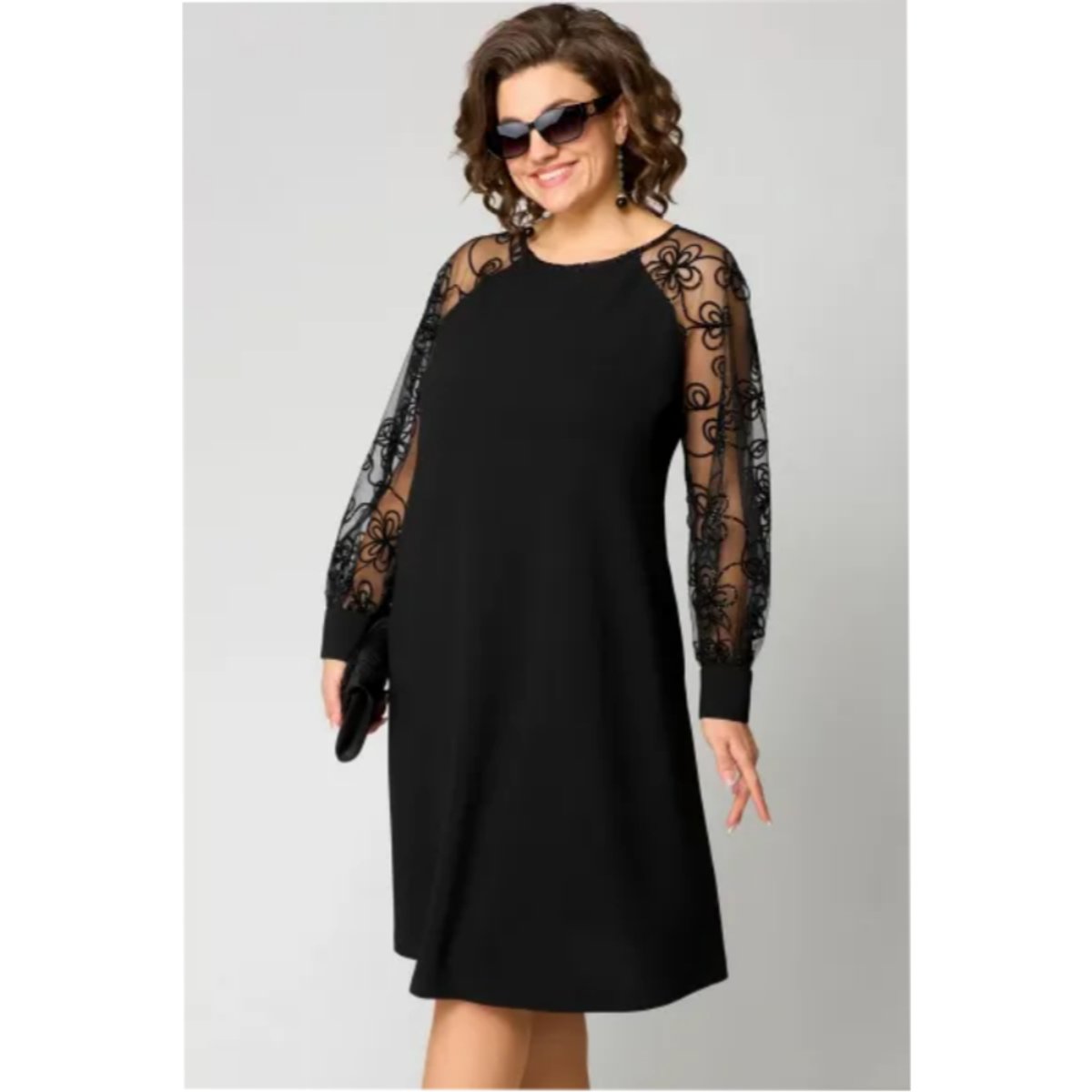 Lena Lace-Sleeve A-Line Knee-Length Formal Dress