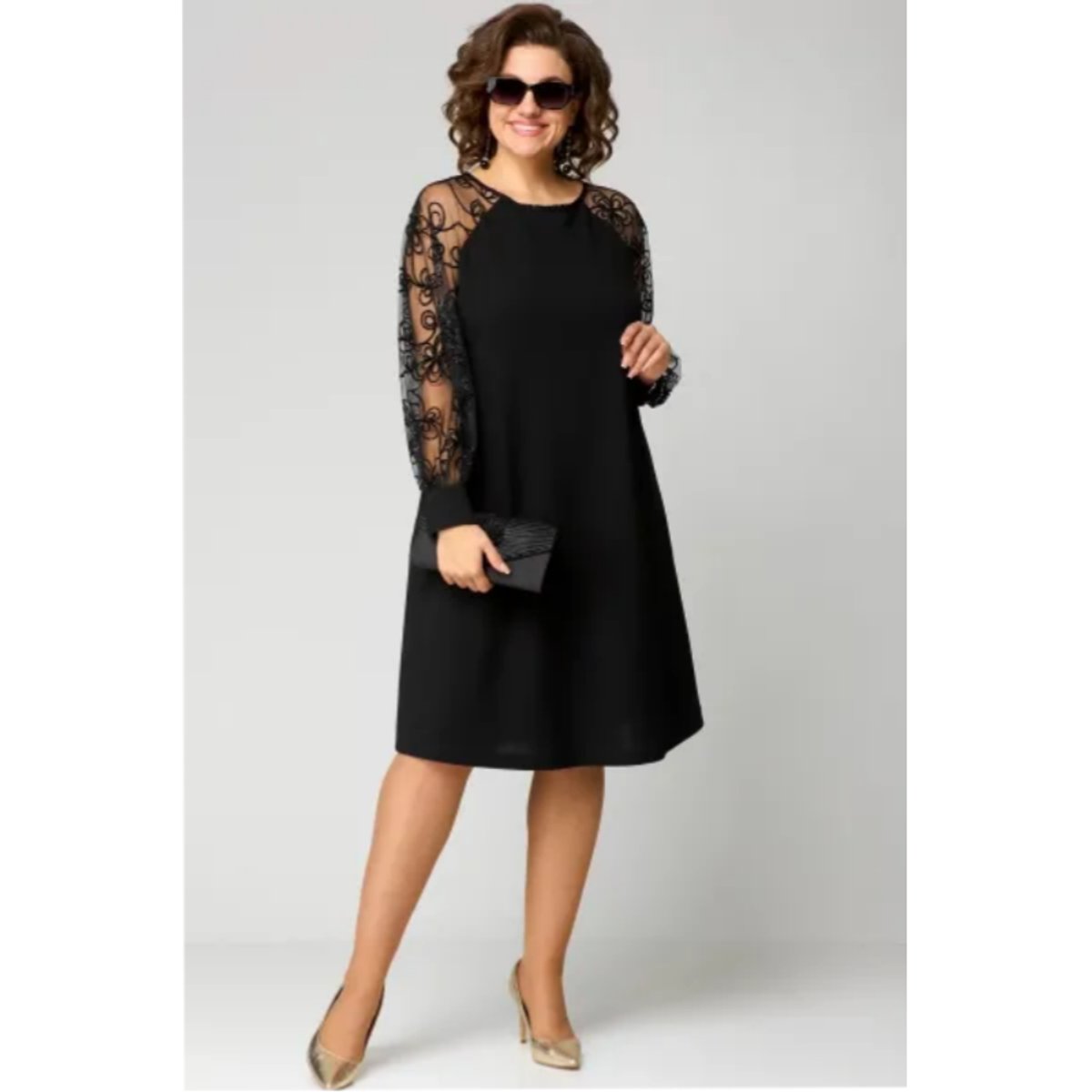 Lena Lace-Sleeve A-Line Knee-Length Formal Dress