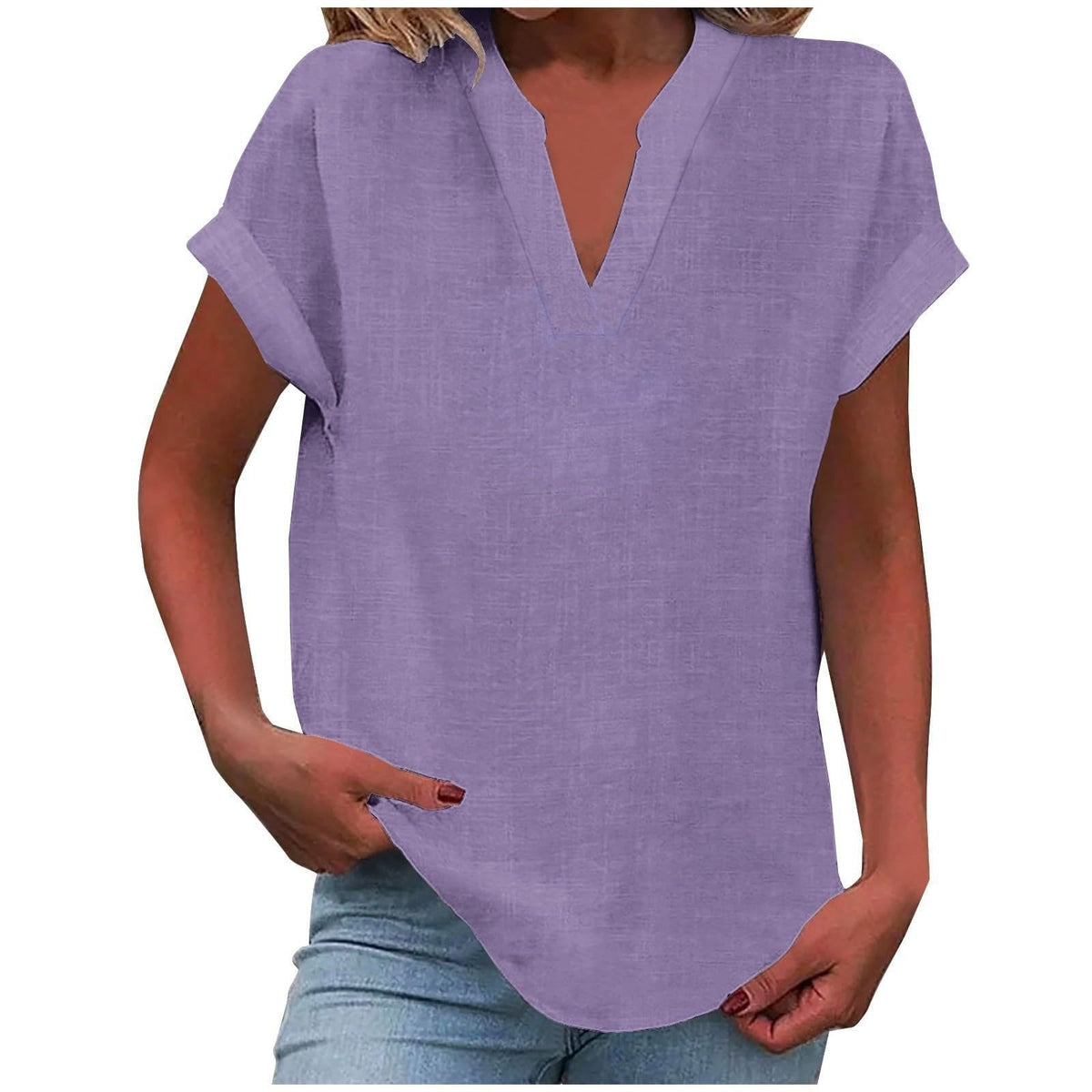 Katharina Relaxed V-Neck Linen-Look Blouse