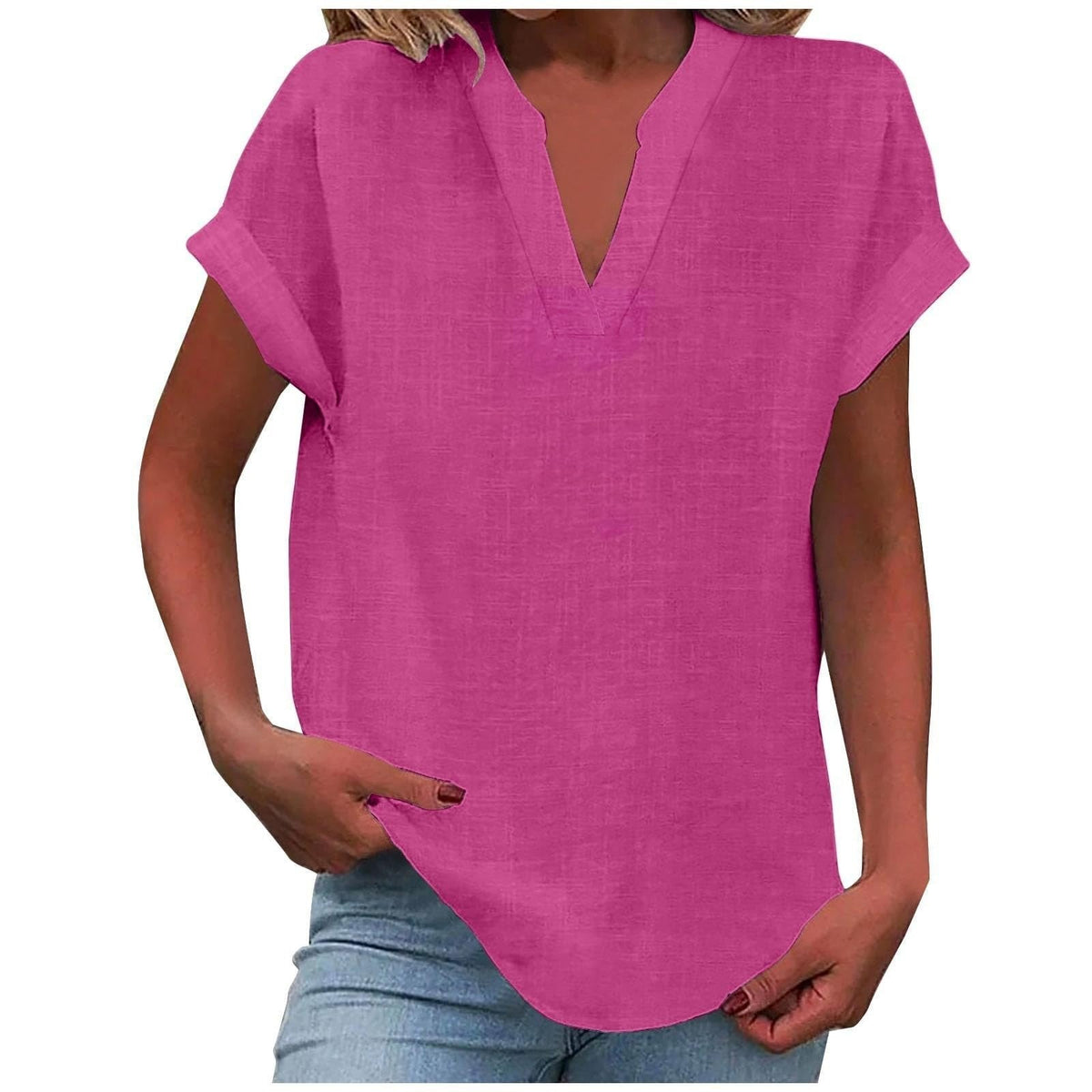 Katharina Relaxed V-Neck Linen-Look Blouse