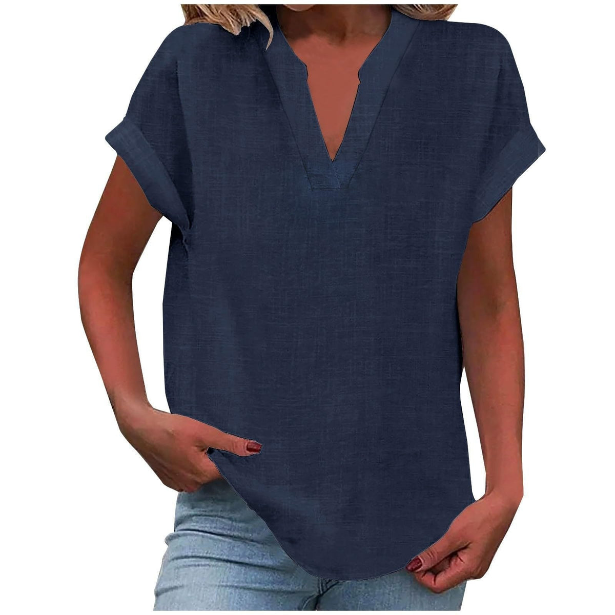 Katharina Relaxed V-Neck Linen-Look Blouse
