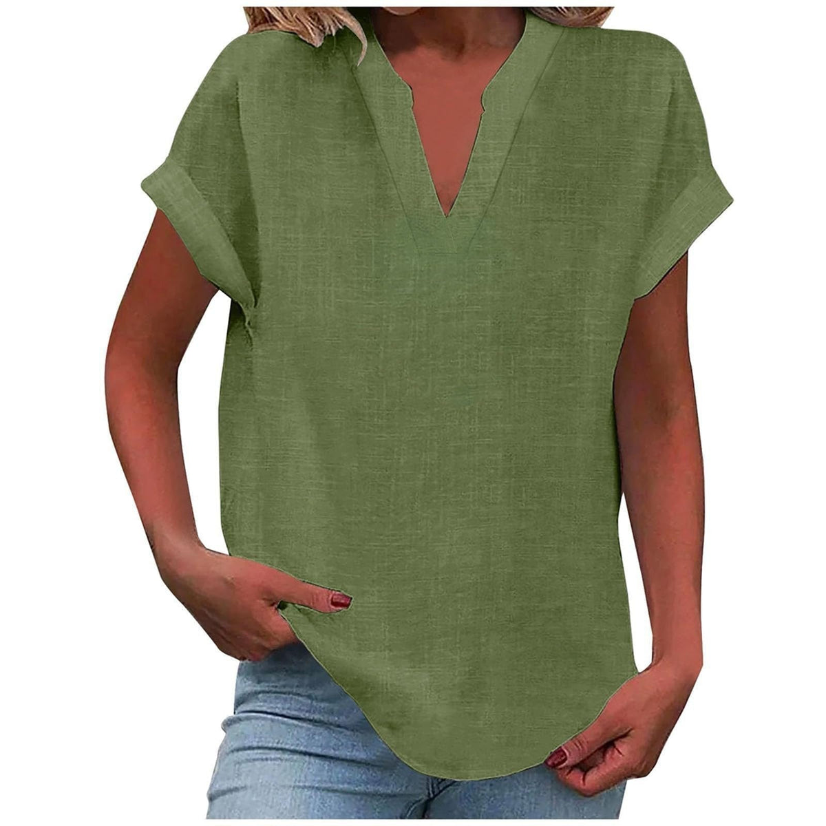 Katharina Relaxed V-Neck Linen-Look Blouse