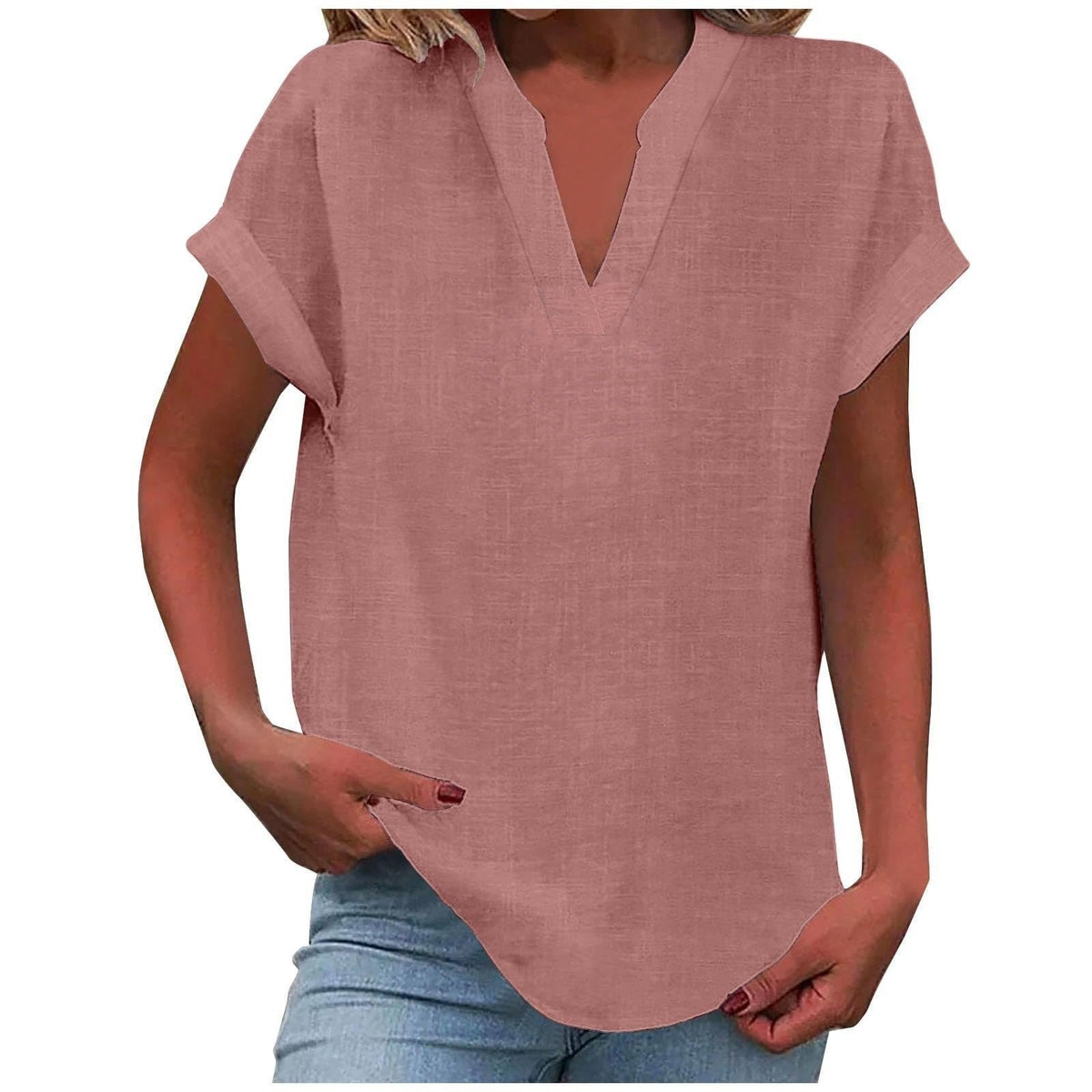 Katharina Relaxed V-Neck Linen-Look Blouse