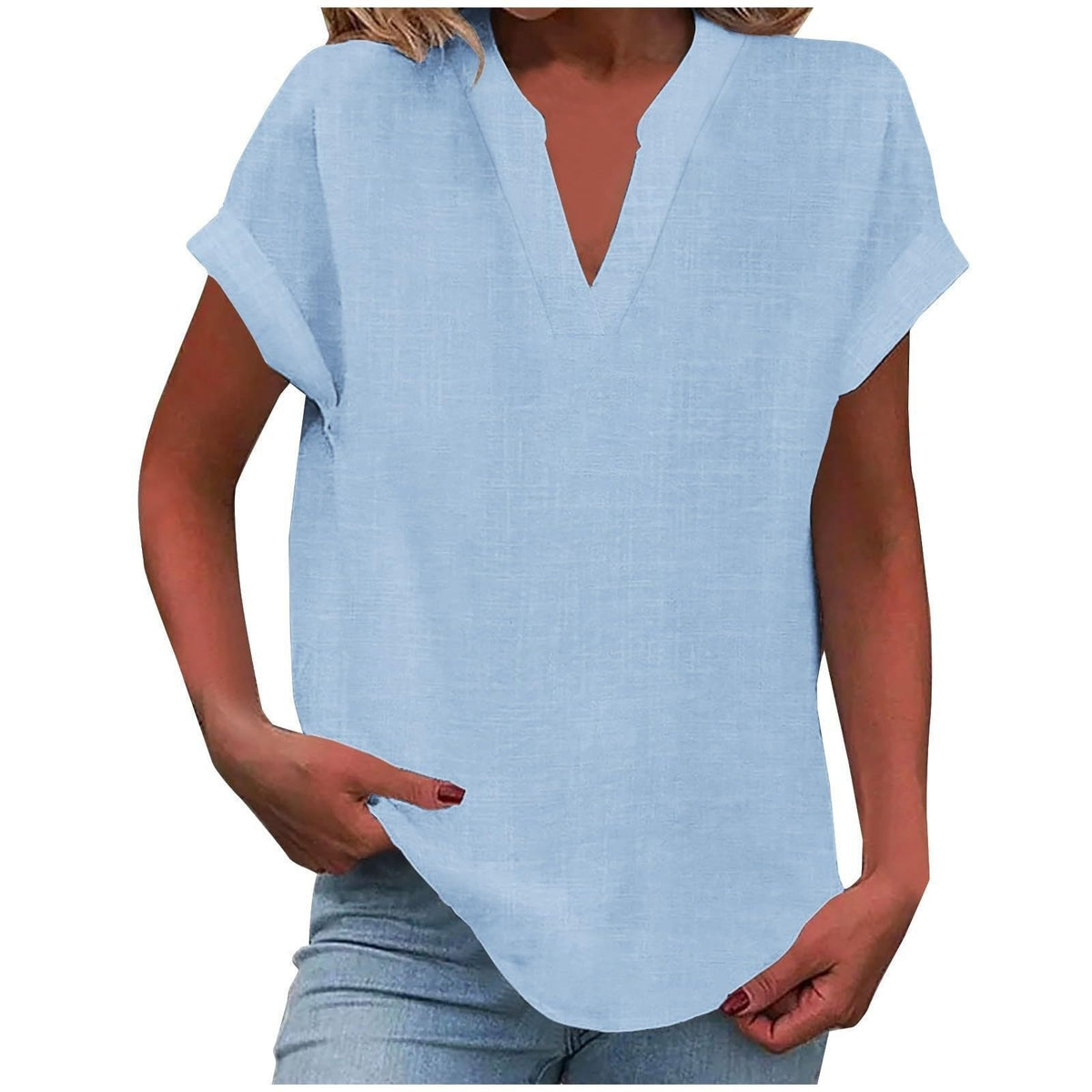 Katharina Relaxed V-Neck Linen-Look Blouse