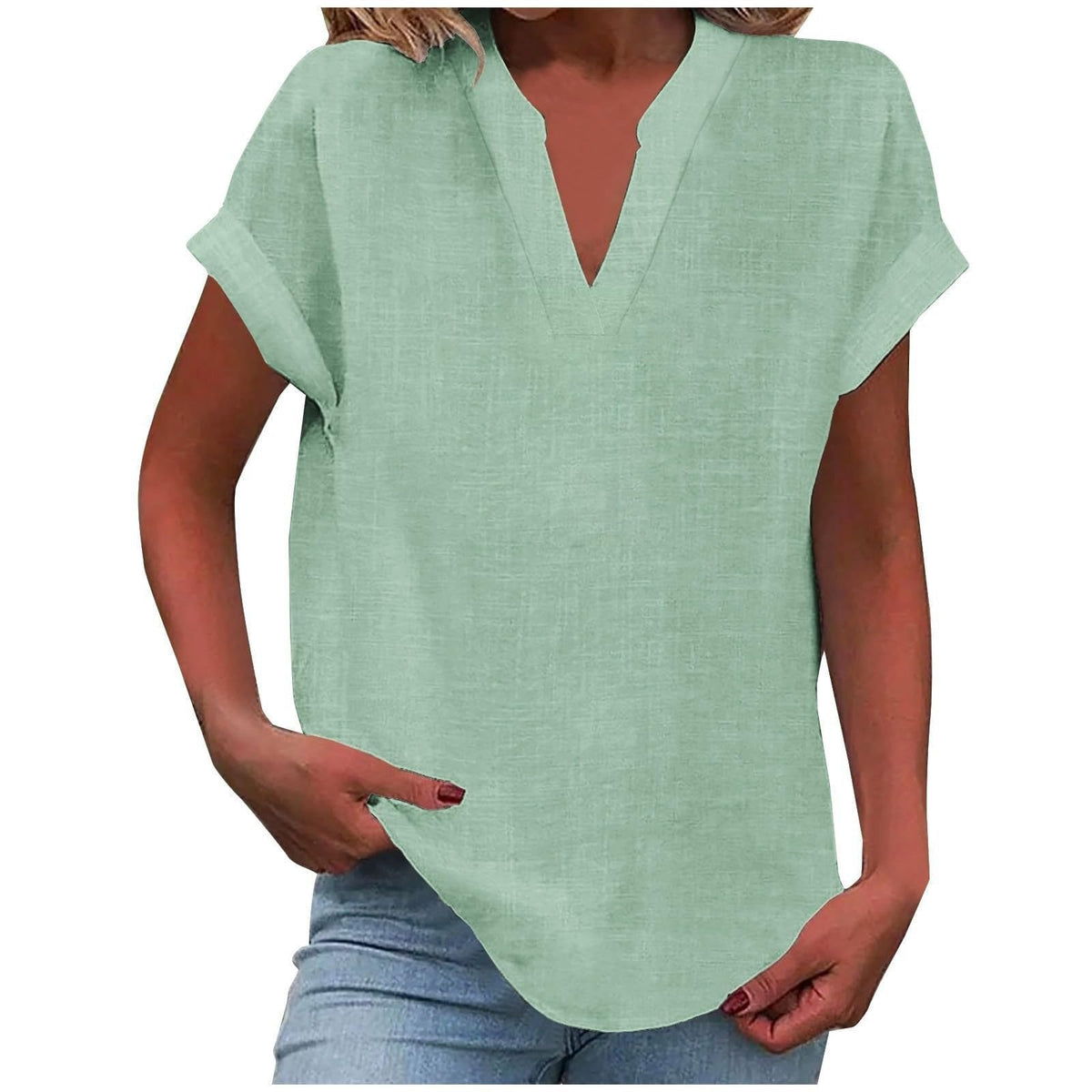 Katharina Relaxed V-Neck Linen-Look Blouse