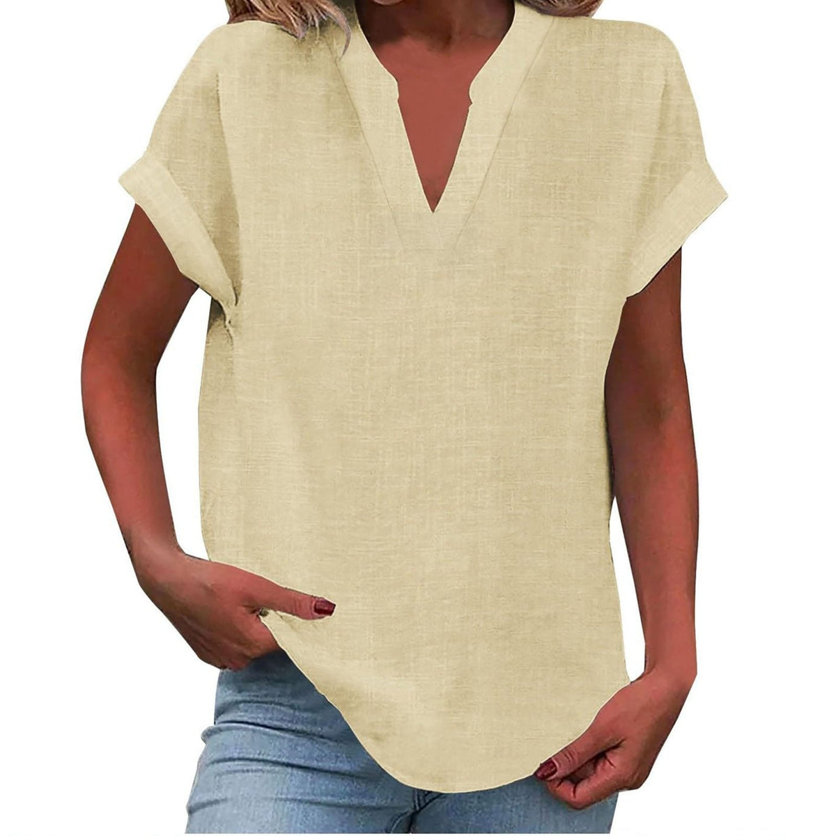 Katharina Relaxed V-Neck Linen-Look Blouse