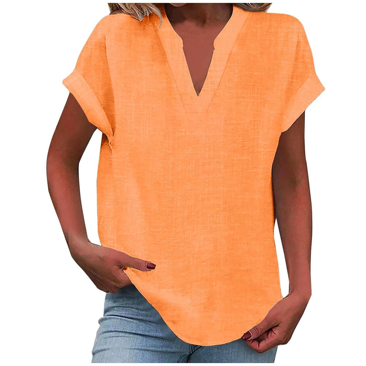 Katharina Relaxed V-Neck Linen-Look Blouse