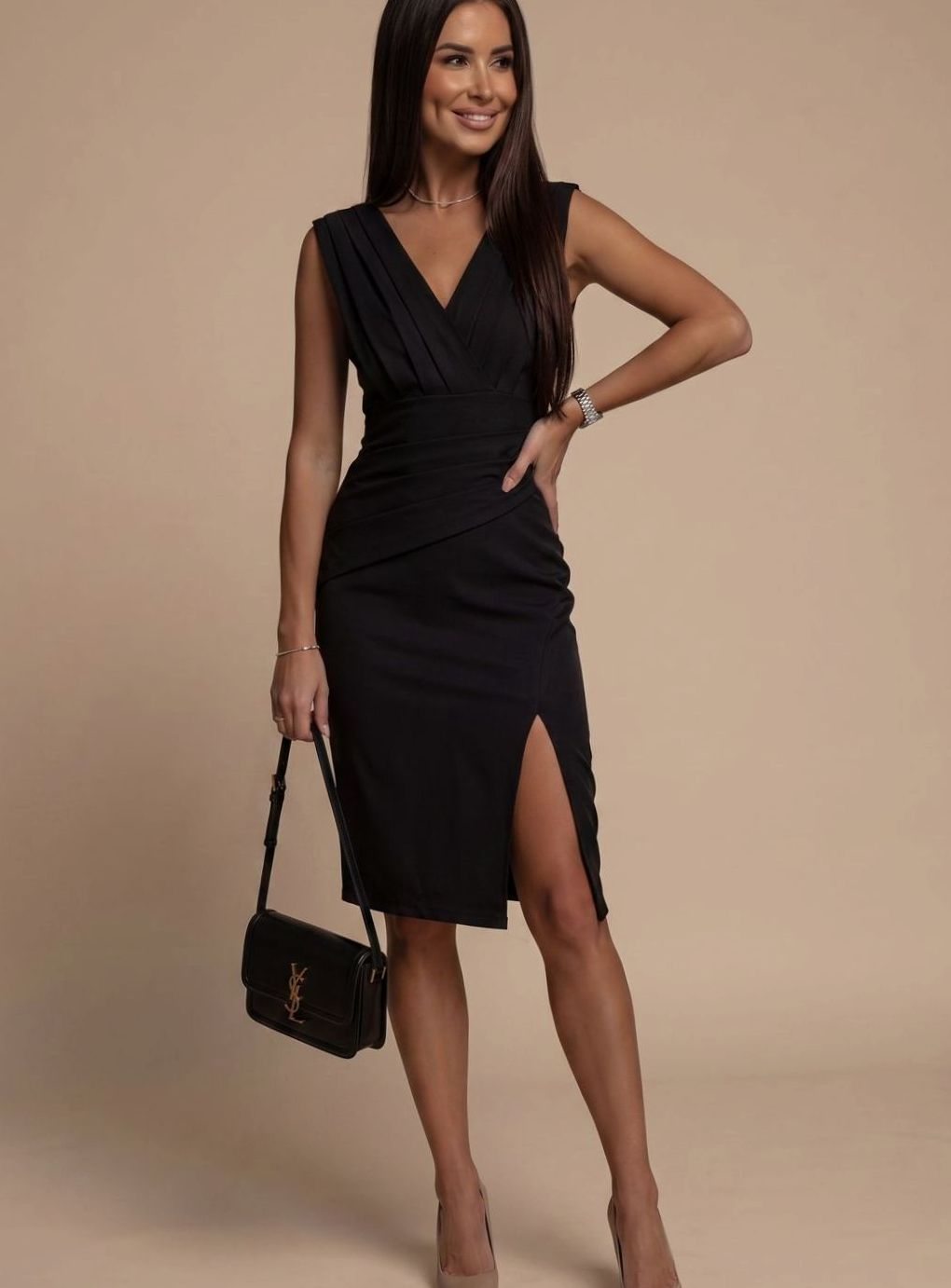 Johanna Fitted V-Neck Cocktail Dress with Side Slit