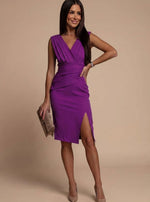 Johanna Fitted V-Neck Cocktail Dress with Side Slit
