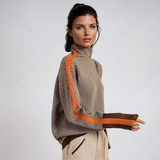 Amelie Herringbone Contrast Turtleneck Sweater