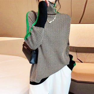 Amelie Herringbone Contrast Turtleneck Sweater