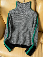Amelie Herringbone Contrast Turtleneck Sweater