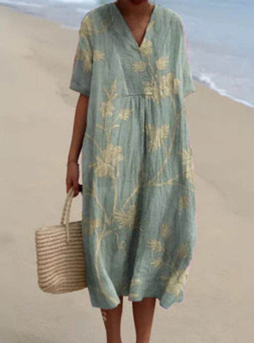 Charlotte Koi Print Linen Midi Dress