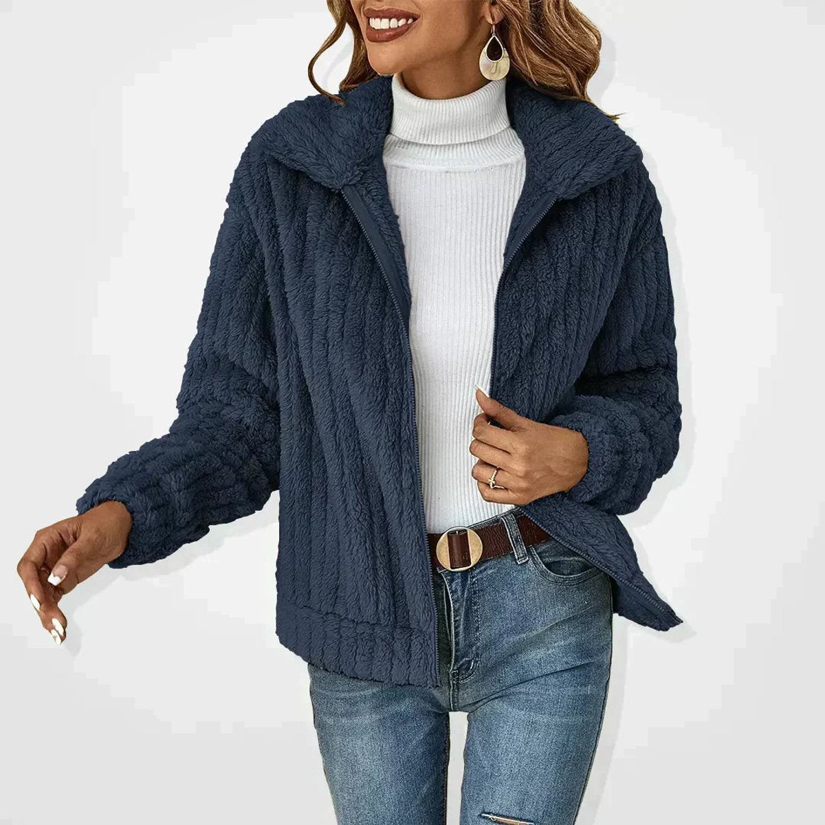 Frieda Fluffy Oversized Zip-Up Cardigan