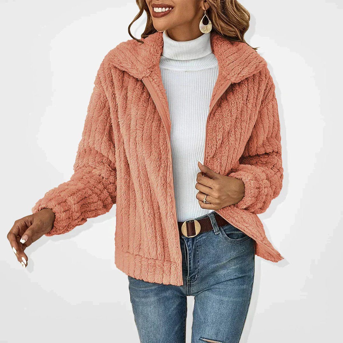 Frieda Fluffy Oversized Zip-Up Cardigan