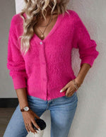 Marie Fuzzy V-Neck Button Cardigan