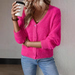 Marie Fuzzy V-Neck Button Cardigan