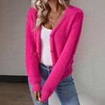 Marie Fuzzy V-Neck Button Cardigan