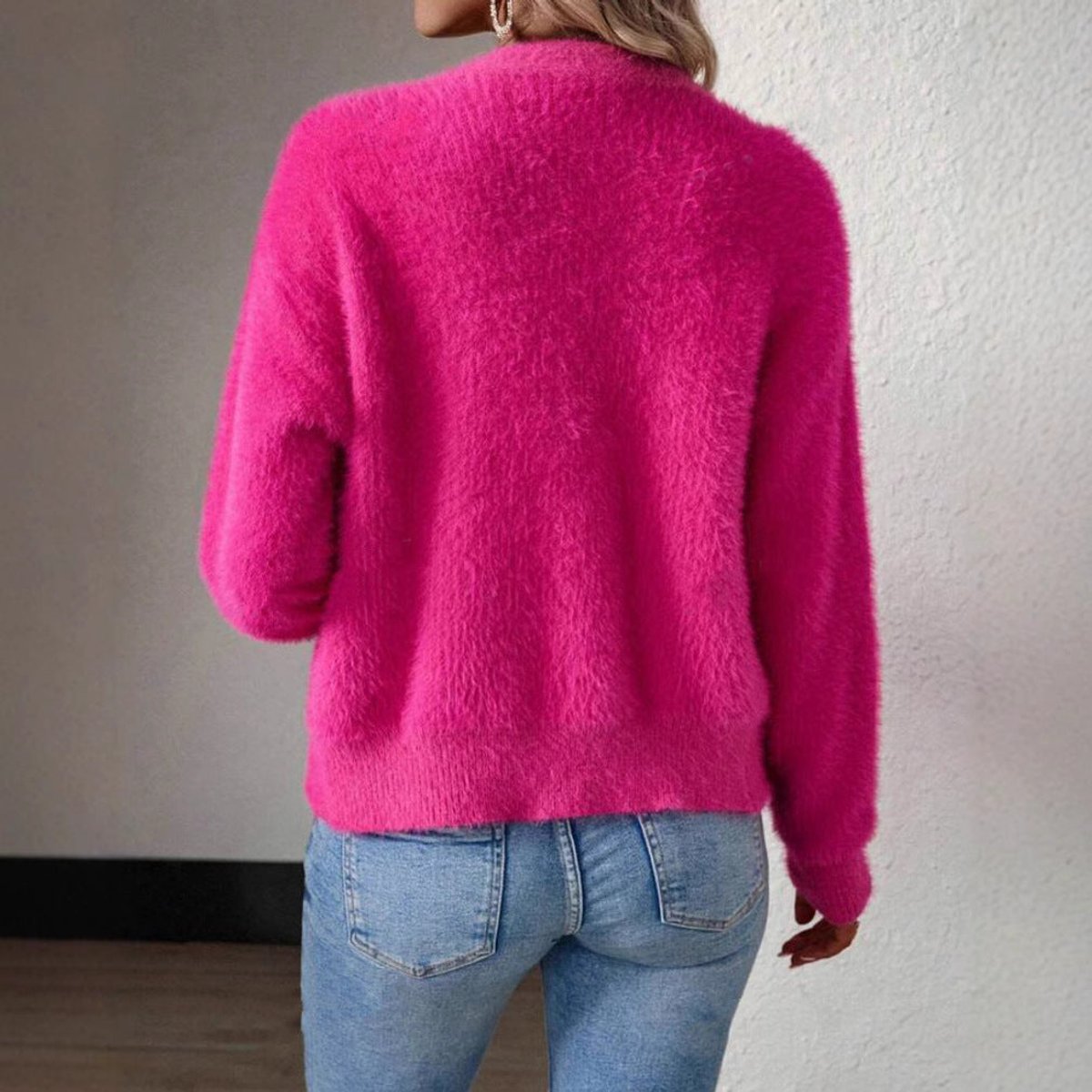 Marie Fuzzy V-Neck Button Cardigan