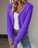 Marie Fuzzy V-Neck Button Cardigan