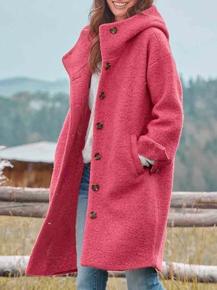 Hannah Hooded Fleece Coat with Button Placket