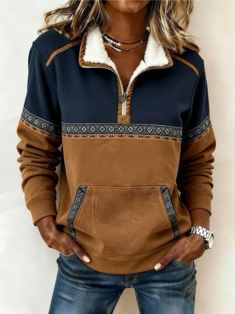 Amelie Fleece Collar Colorblock Half-Zip Sweatshirt