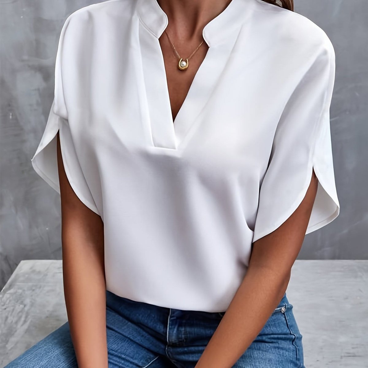 Lena Flowy V-Neck Blouse with Wide Sleeves