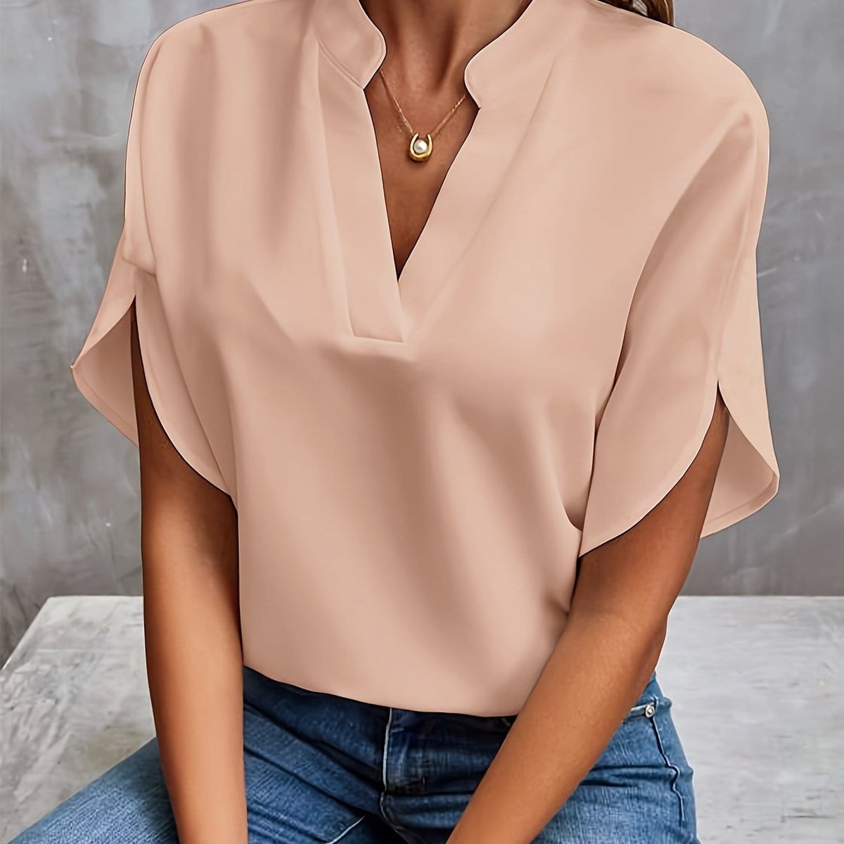 Lena Flowy V-Neck Blouse with Wide Sleeves