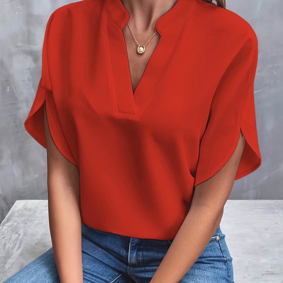Lena Flowy V-Neck Blouse with Wide Sleeves