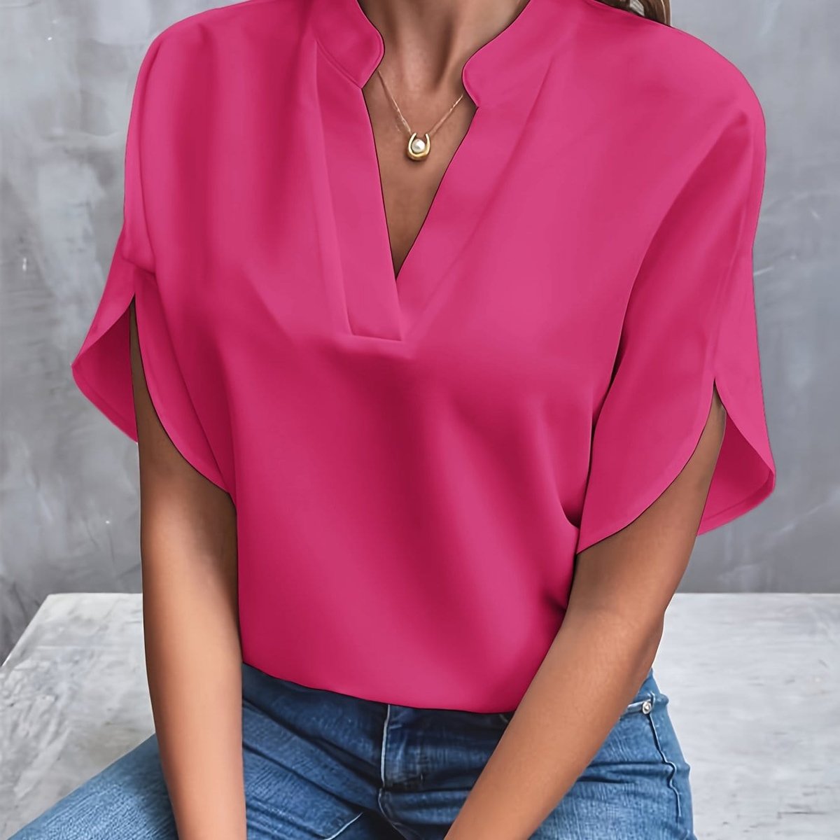 Lena Flowy V-Neck Blouse with Wide Sleeves