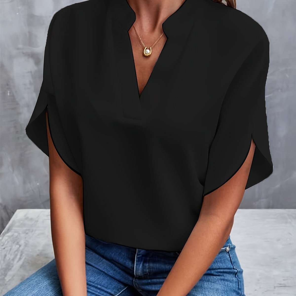 Lena Flowy V-Neck Blouse with Wide Sleeves