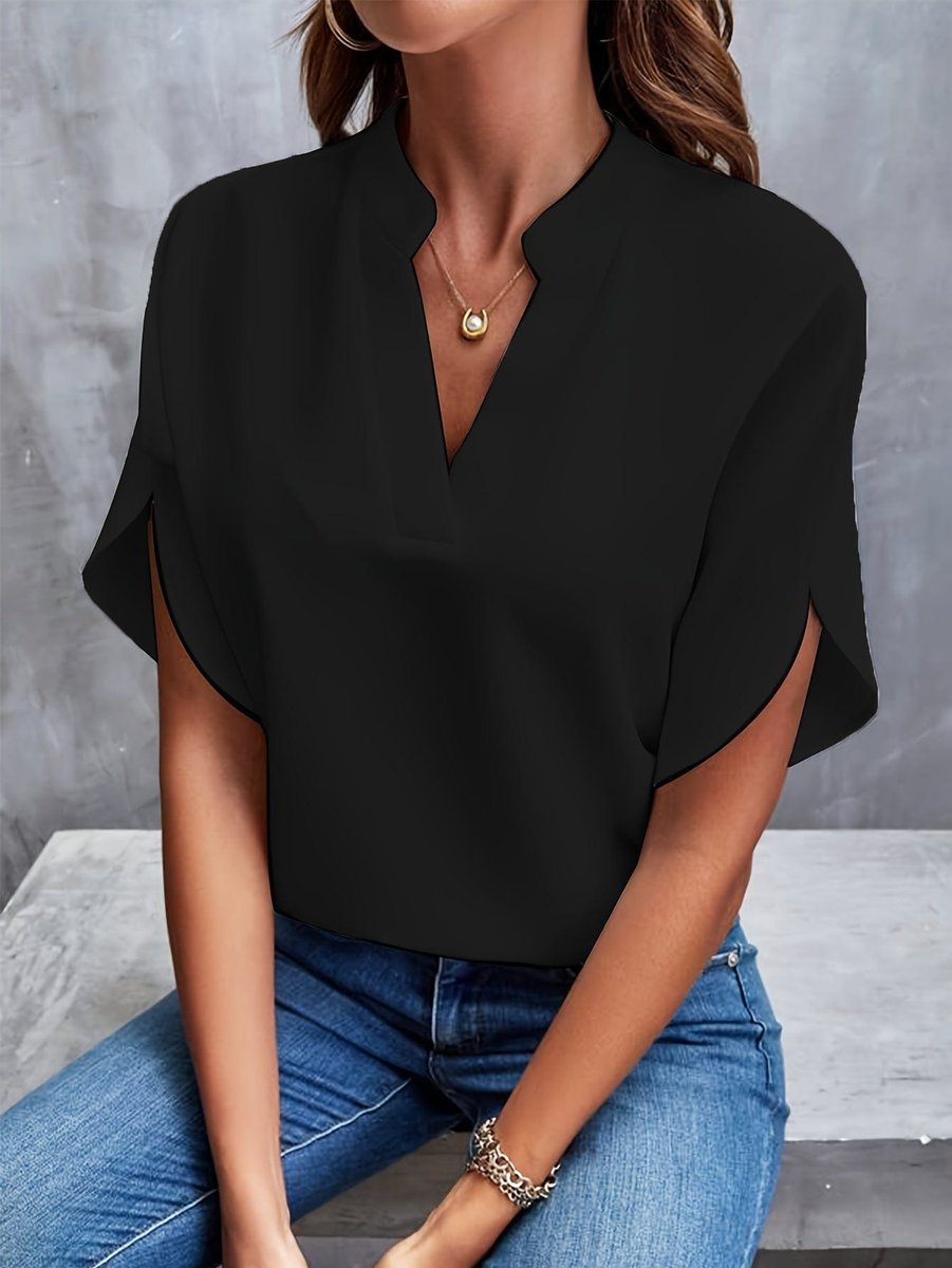 Lena Flowy V-Neck Blouse with Wide Sleeves