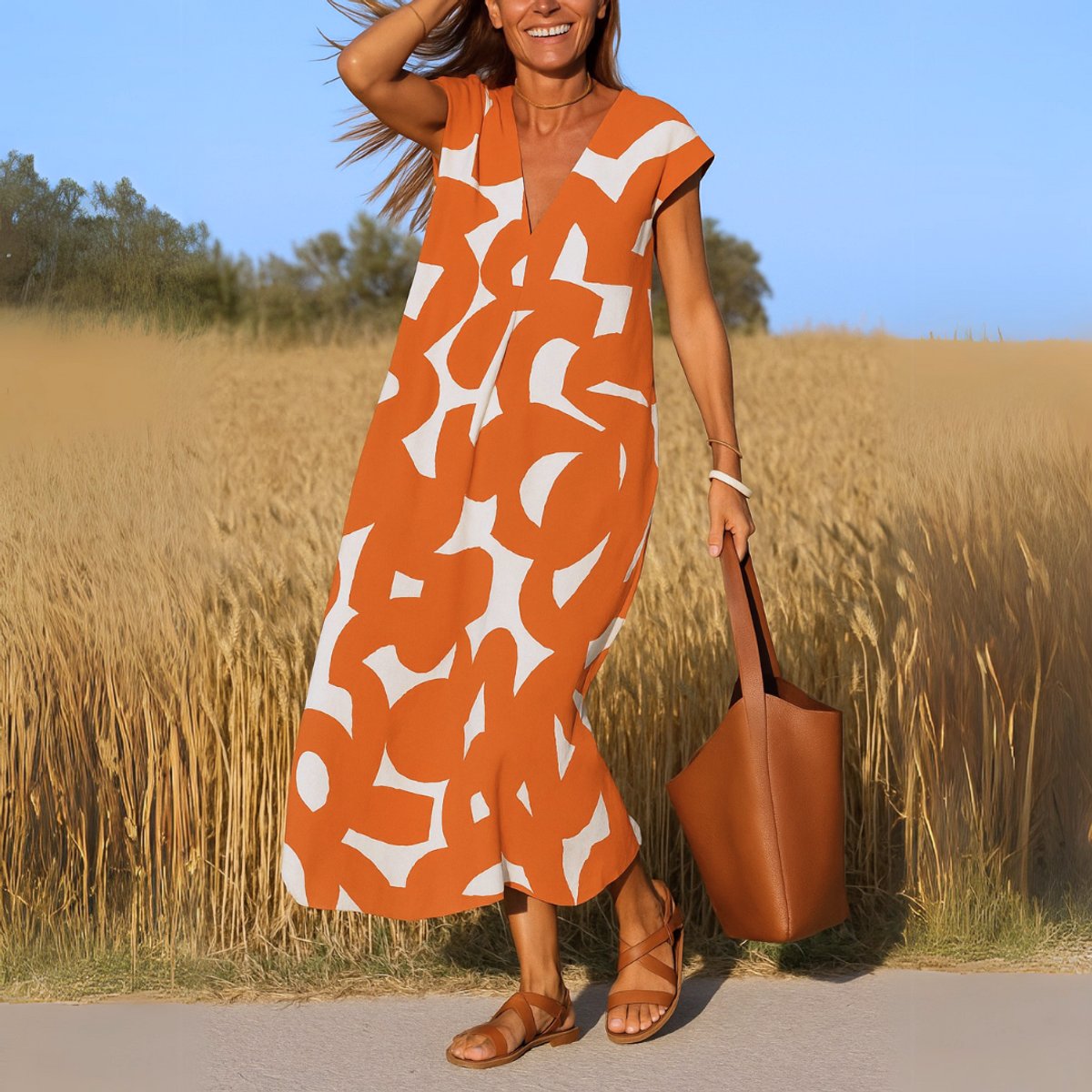 Elisabeth Flowing Printed V-Neck Maxi Dress
