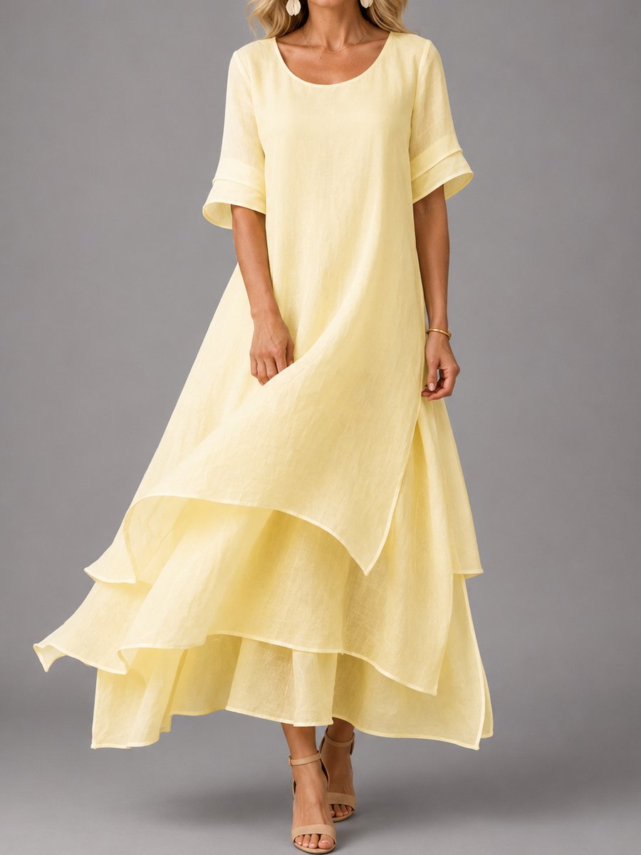 Clara Flowy Tiered Maxi Dress with Short Sleeves