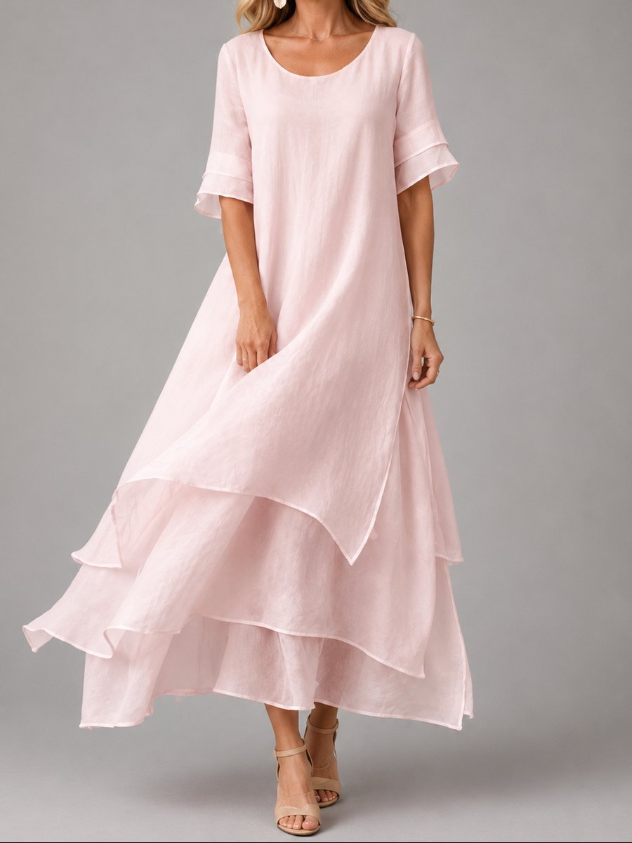 Clara Flowy Tiered Maxi Dress with Short Sleeves