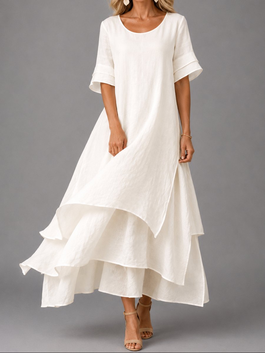 Clara Flowy Tiered Maxi Dress with Short Sleeves
