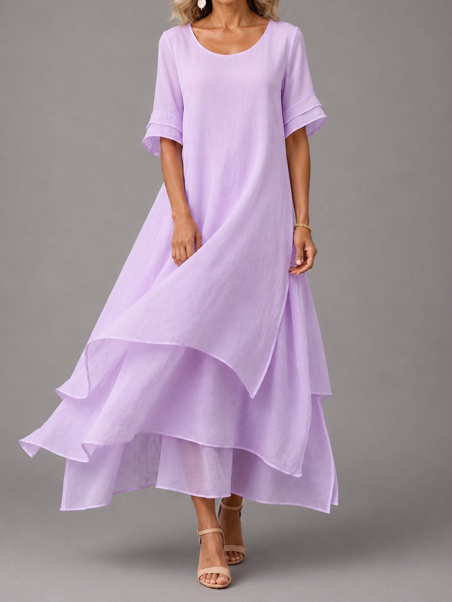 Clara Flowy Tiered Maxi Dress with Short Sleeves