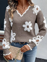 Lena Daisy Print V-Neck Sweater