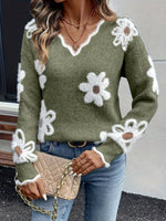 Lena Daisy Print V-Neck Sweater